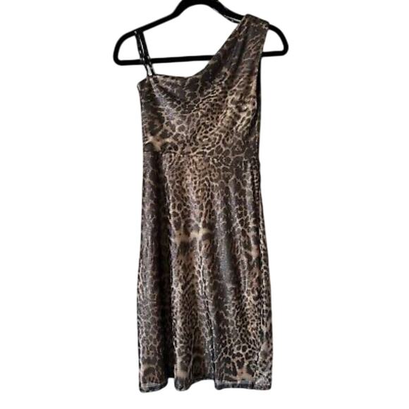 SHO by Tadashi Shoji Leopard One Shoulder Shift Dress Size L NWT - Picture 3 of 8